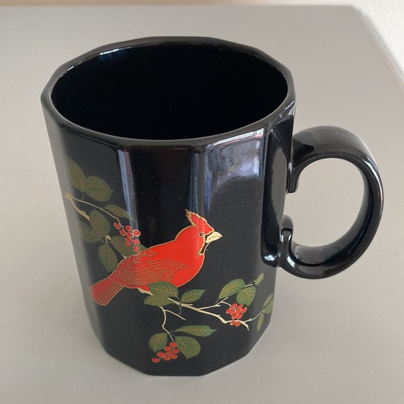 Otagiri Japan Vintage Cardinal Coffee Tea Mug Black Red Metallic Gold Detail - Picture 8 of 9